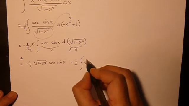 Integral (x^3 arc sin x)/(1 - x^4)^(1/2) dx