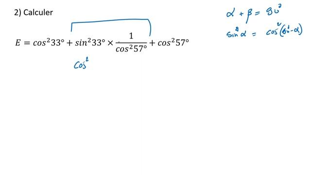 EXERCICE 2 : Calculer sin 𝜶 et tan 𝜶 en connaissant le cosinus ► 3ÈME ANNÉE COLLÈGE - 3APIC  BIOF