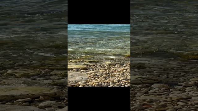Берег Моря в солнечный день с прозрачной водой, с камушками, с морским шумом