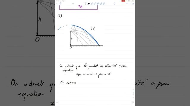 Correction d'un exercice de dynamique du point : Parabole de sécurité (Ex 8)