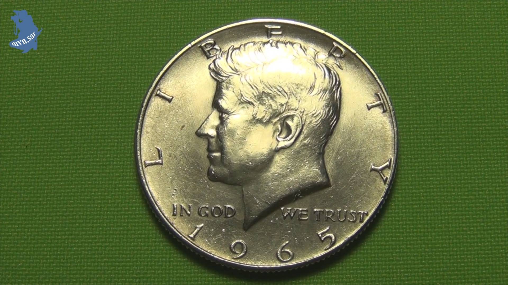 50 центов 1965 года,  полдоллара серебро .	Филадельфии.Кеннеди, США.#841