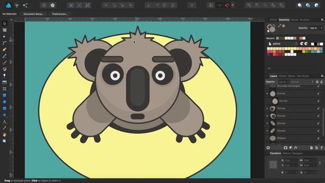 Affinity Designer doodle time-lapse: Let's draw vector swimming koala (speed drawing x20)