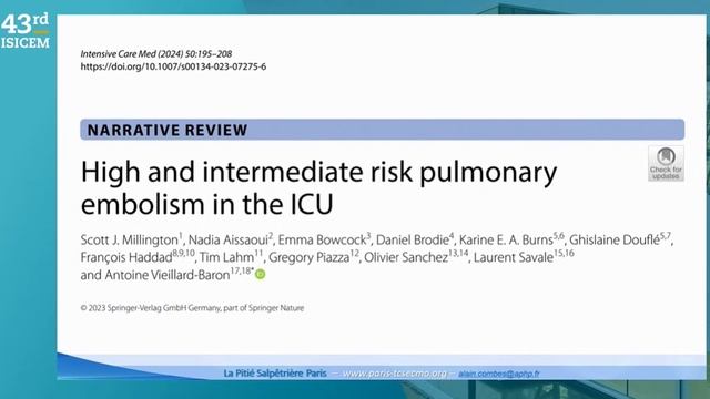 SEVERE PULMONARY EMBOLISM (ISICEM 2024)