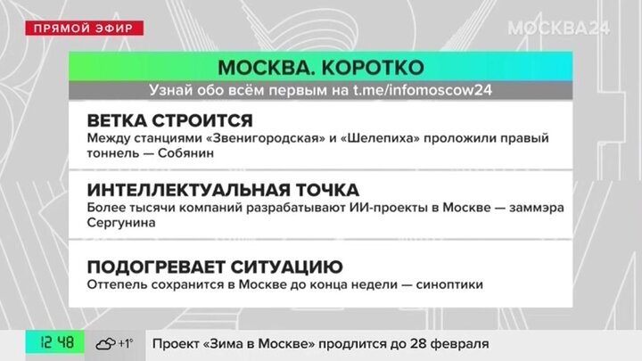 Новости часа: готов правый тоннель между станциями "Звенигородская" и "Шелепиха"