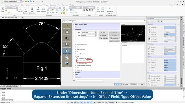 Change Offset Distance of Dimension Extension Line in Dimension Style