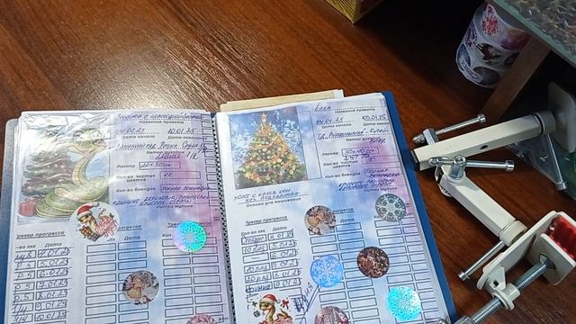 Три алмазки собраны. Начата подушка. Моя блокнотная организация.