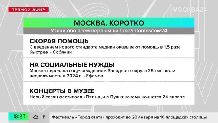 Новости часа: Собянин сообщил, что введение нового стандарта ускорило работу скорой помощи