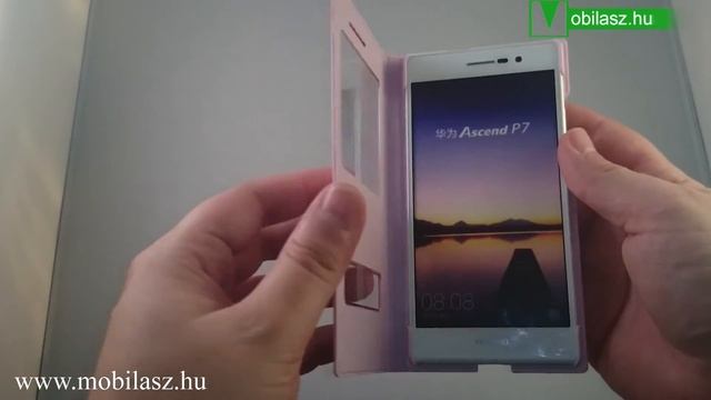 38351: Műanyag védő tok - oldalra flip cover, hívószámkijelzés - RÓZSASZÍN - HUAWEI Ascend P7