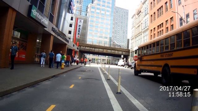 Stopped school bus, Penn Ave bike lane