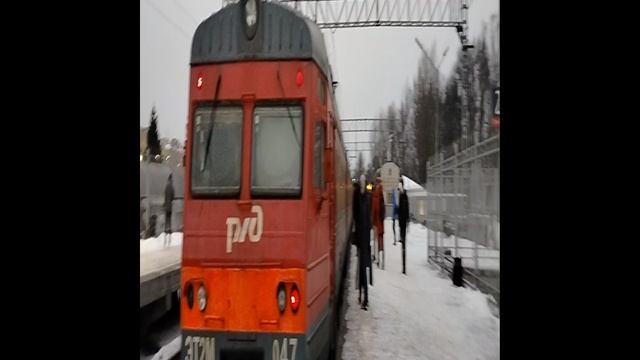 16 января 2025 Электропоезд ЭТ2М-047 Сообщением Любань-Санкт-Петербург Прибывает на станцию Колпино