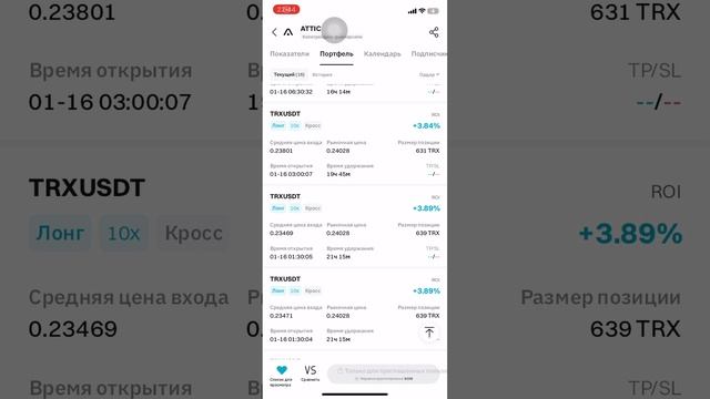 Открытые сделки у робота ATTIC 16.01.2025