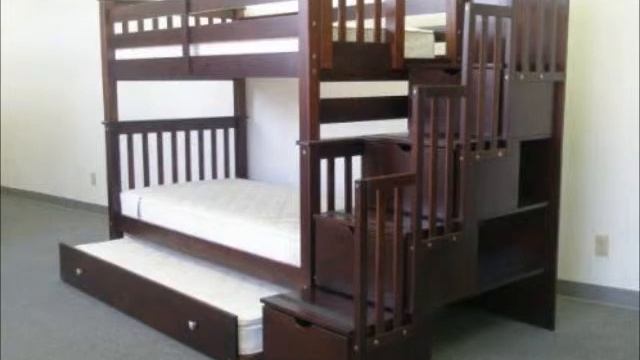 BEDZ KING TALL TWIN OVER TWIN STAIRWAY BUNK BED WITH TWIN TRUNDLE, CAPPUCCINO