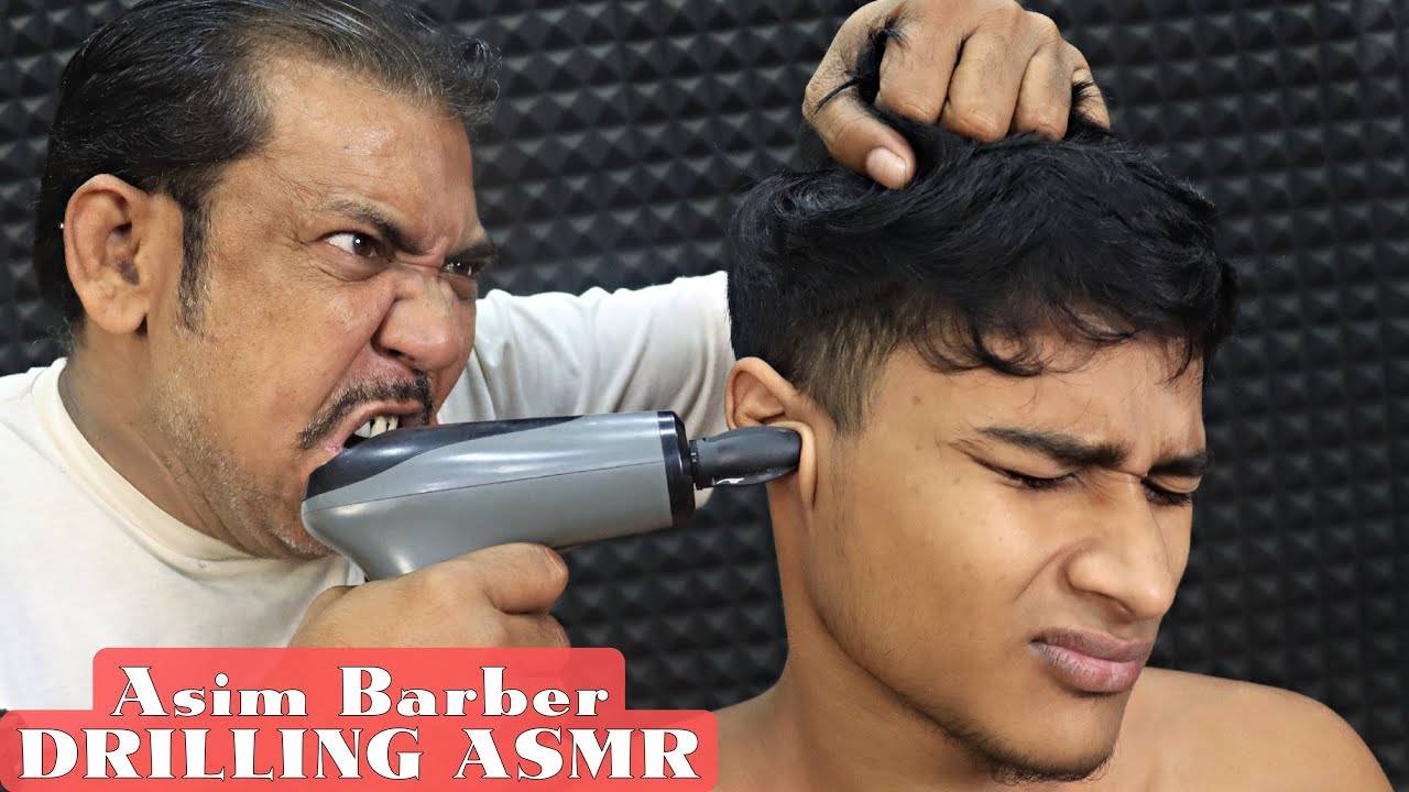 Asim Barber Drilling His Ear | Head Massage Hair Cracking | Neck Cracking | Chest Massage | ASMR