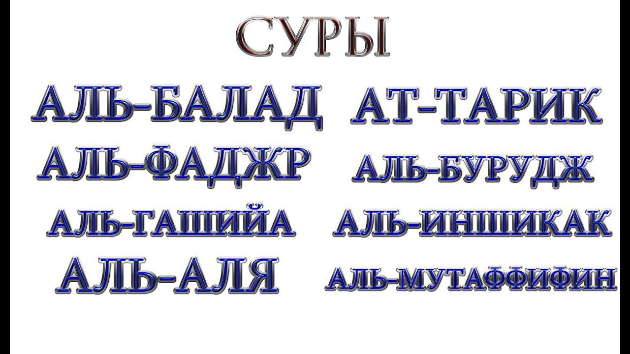 СУРА - "АЛЬ-БАЛАД","АЛЬ-ФАДЖР","АЛЬ-ГАШИЙА","АЛЬ-АЛЯ","АТ-ТАРИК","АЛЬ-БУРУДЖ","АЛЬ-ИНШИКАК"
