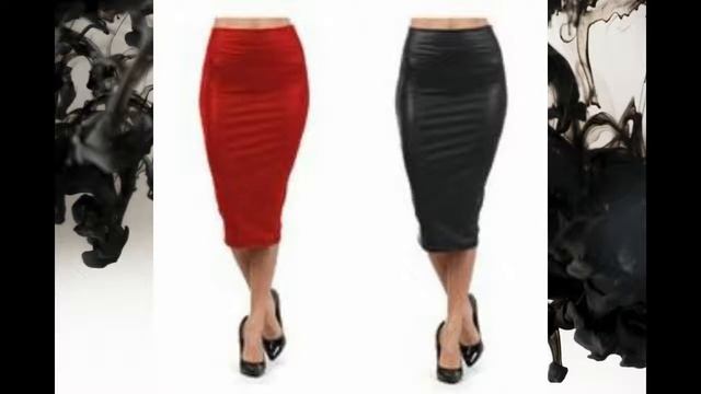 Full Women High Waist Faux Black Leather Knee Length Plus Size Spandex Pencil Skirt