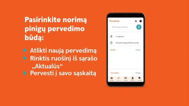 Kaip atlikti pervedimus mobiliojoje programėlėje?