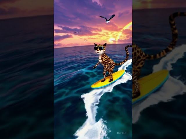 Leopard Cat Surfing at Sunset | Tropical Adventure