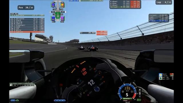 rFactor 2- Race 10 Laps. 110% AI. Dallara DW12 Indycar @ Indianapolis Motor Speed