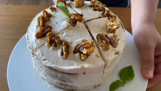 Homemade coffee caramel walnut cake