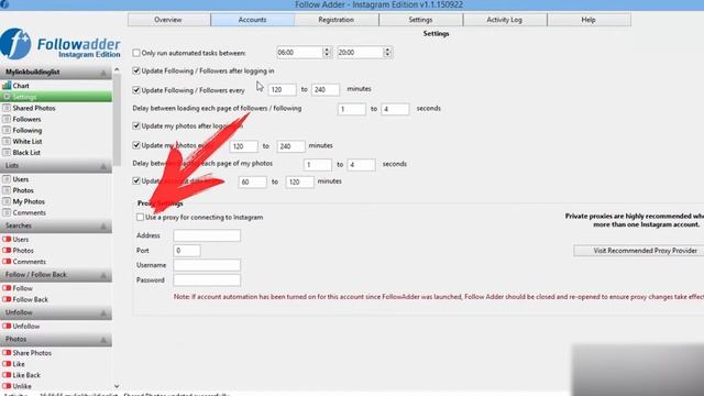 Настройка прокси в Follow Adder