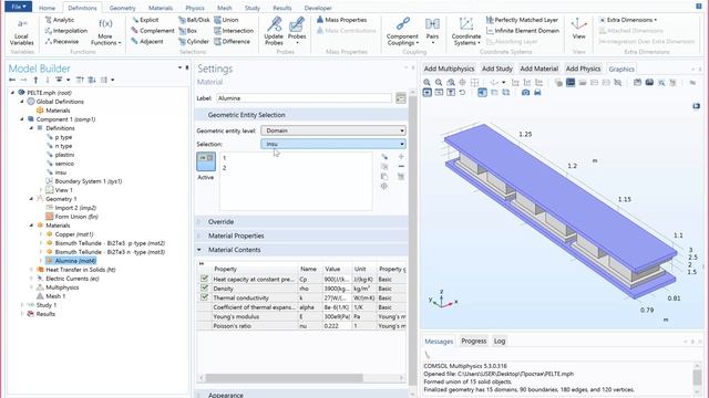 Comsol. Модуль Пельтье