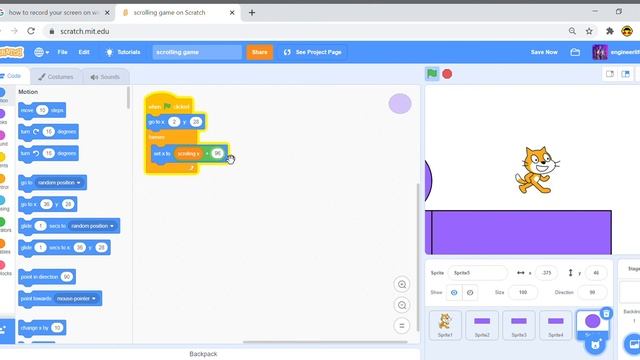 how to make a simple scrolling game in scratch with gravity