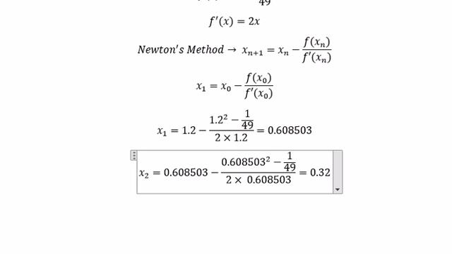 Calculus Help: Newton's Method: Approximation the number 1/7 with xo = 1.2