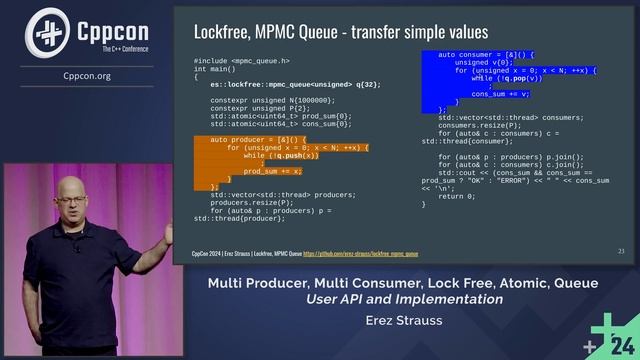 User API & C++ Implementation of a Multi Producer, Multi Consumer, Lock Free, Atomic Queue - CppCon