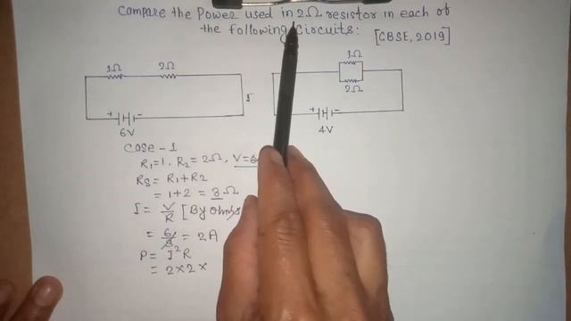 Compare the power used in 2 Ohms resistor in each of the following 
circuits |