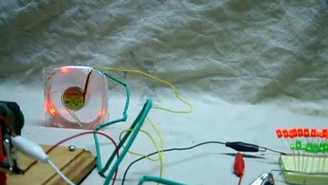 Generator powering 30 LED and a computer fan with led