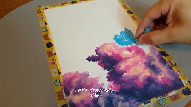 Drawing Oil Pastel Cloud Landscape Easy Tutorial | 오일파스텔 구름 그리기 |  Масляная Пастель для Начинающих