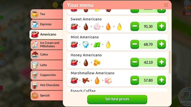 My cafe level 48 all Americano recipes