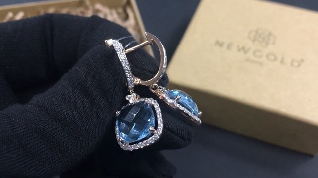 !Серьги 734 из красного золота 585 пробы с топазами скай и фианитами