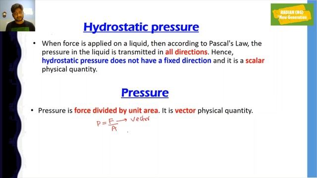 Why Hydro static Pressure is Scalar while Pressure is Vector | RADIAN NG | BY AMIT LAL SIR