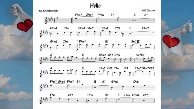 Hello (Milt Jackson) Backing track   score for Eb alto instruments(360P)