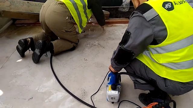 Поиск протечек мембранной кровли вакуумным методом. Мембрана ТПО 02