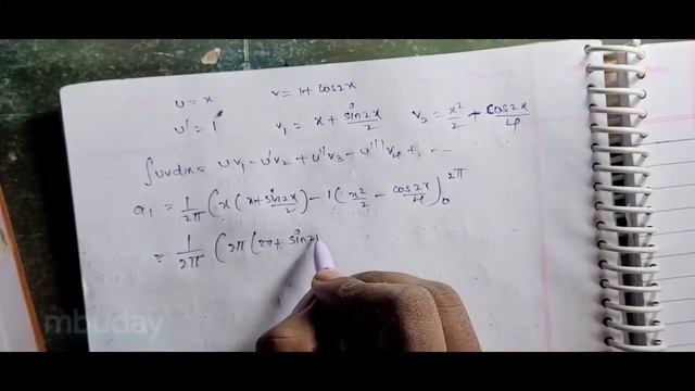 f(x)= xcosx , [0,2π] in fourier series telugu