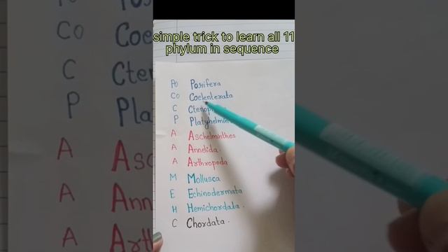 Trick to learn all 11 phylum in sequence 💯🔥 #zoology #phylum #tricktoremember