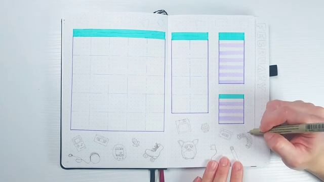 2024 February Bujo Setup  Tamagotchi/90s Theme