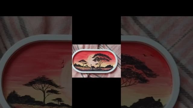 пейзаж акрилом.африканский пейзаж. страус. #пейзажакрилом#африканскийпейзаж