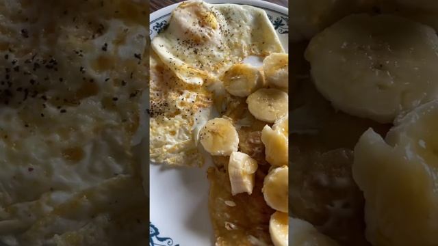 Hearty Honey Banana Protein Pancakes (20grams) with Happy Over Easy Eggs