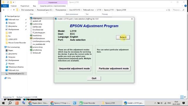 Сброс памперса Epson L1110 Adjustment Program