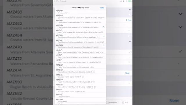 Saga Products screen Text Buoy Radar selection