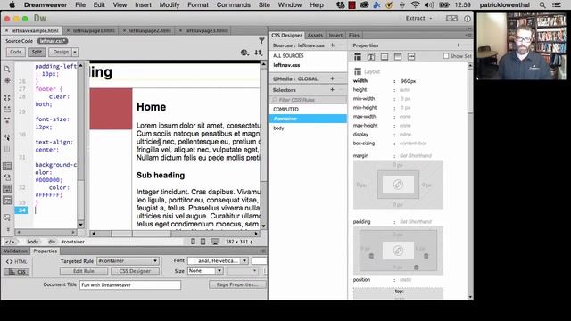 How to build a multi-page left navigation website in Dreamweaver CC