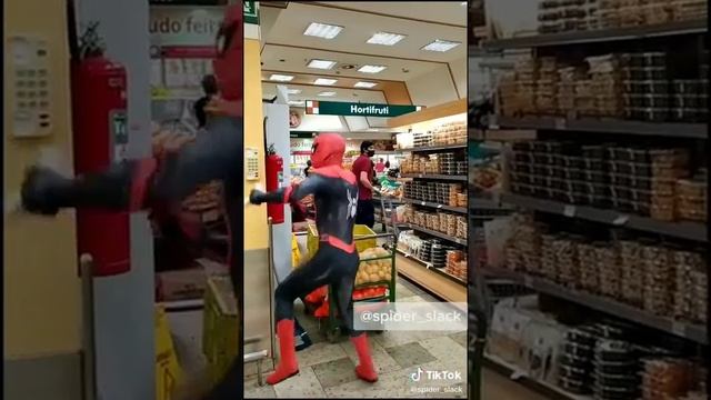 Spider man farting in grocery store