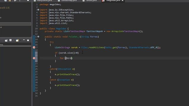 Programozás emelt szintű érettségi megoldása 2017 október - 1. feladat (JAVA)