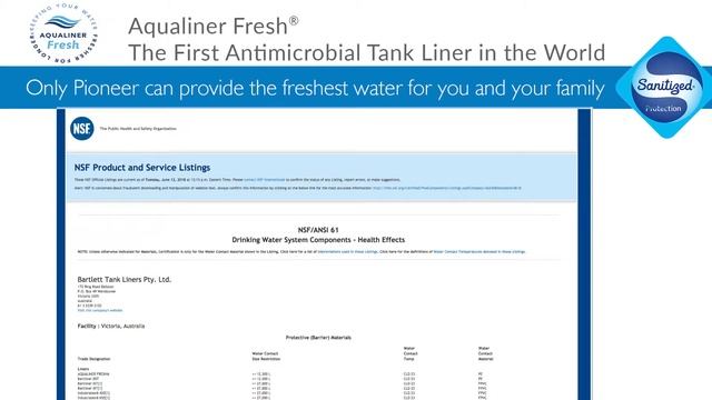 Pioneer Water Tanks, The Aqualiner Fresh® Clean Water Advantage