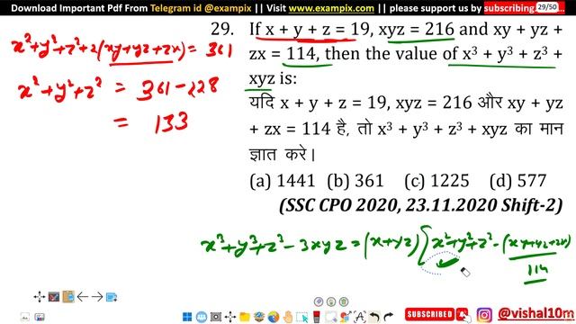 If x + y + z = 19, xyz = 216 and xy + yz + zx = 114, then the value of x3 + y3 + z3 + xyz is: