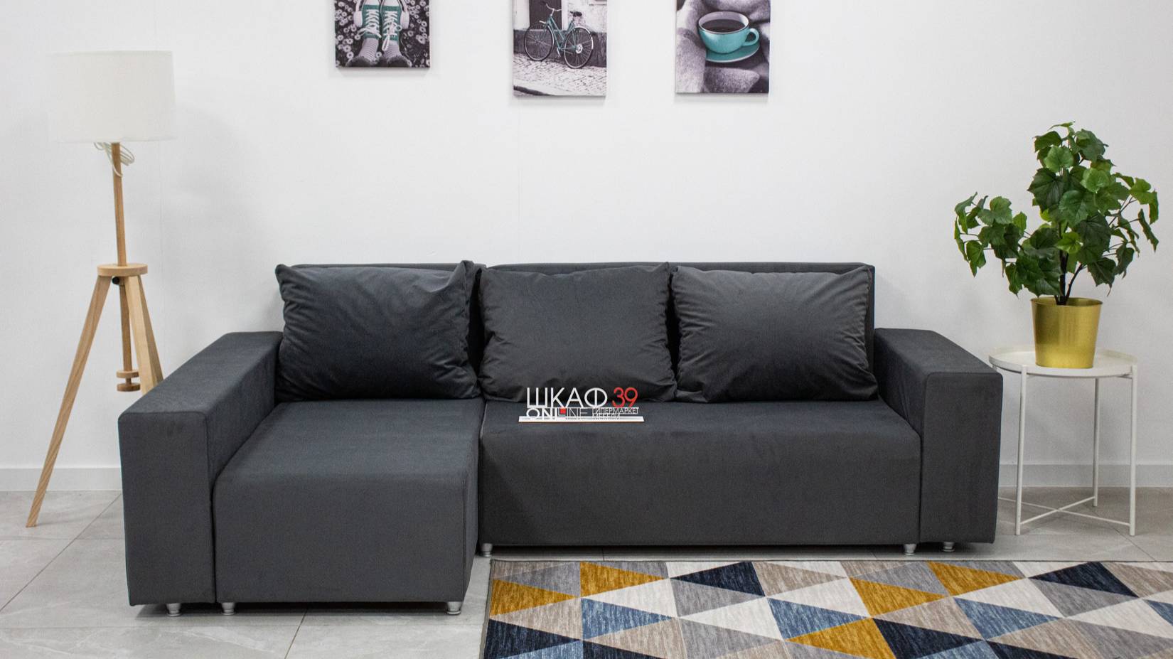 Маркиз (09) угловой диван-кровать У(П)Л темно-серый велюр