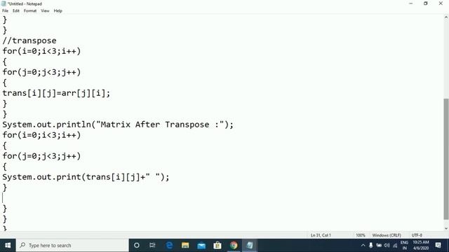 How to Transpose a Matrix in Java